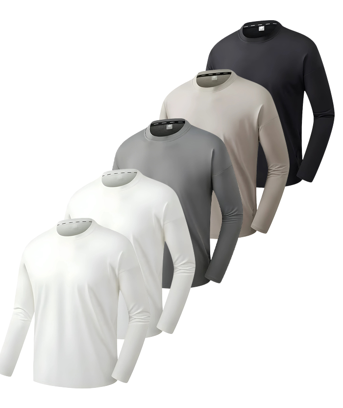5 Pack ZITY Men's Solid Color Long Sleeve Sports T-Shirt-DZUHE00174
