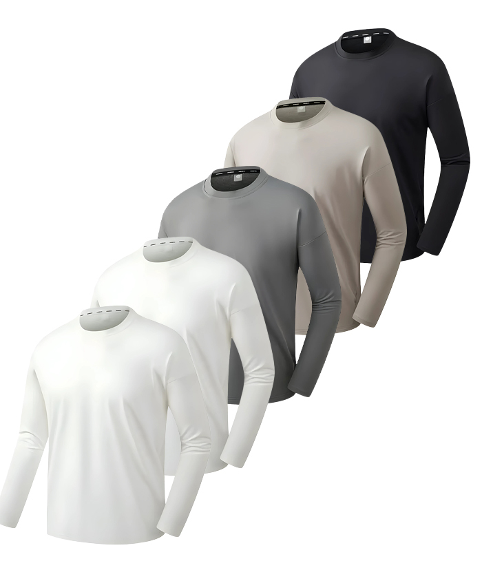 5 Pack ZITY Men's Solid Color Long Sleeve Sports T-Shirt-DZUHE00174