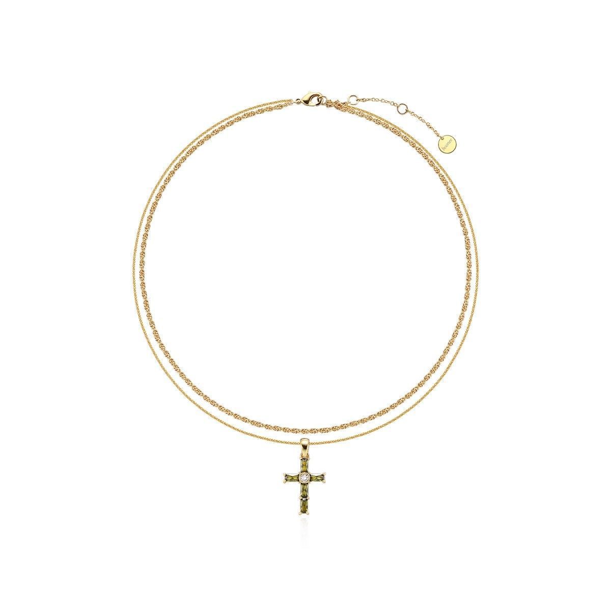 Gold Double - Layered Cross Necklace