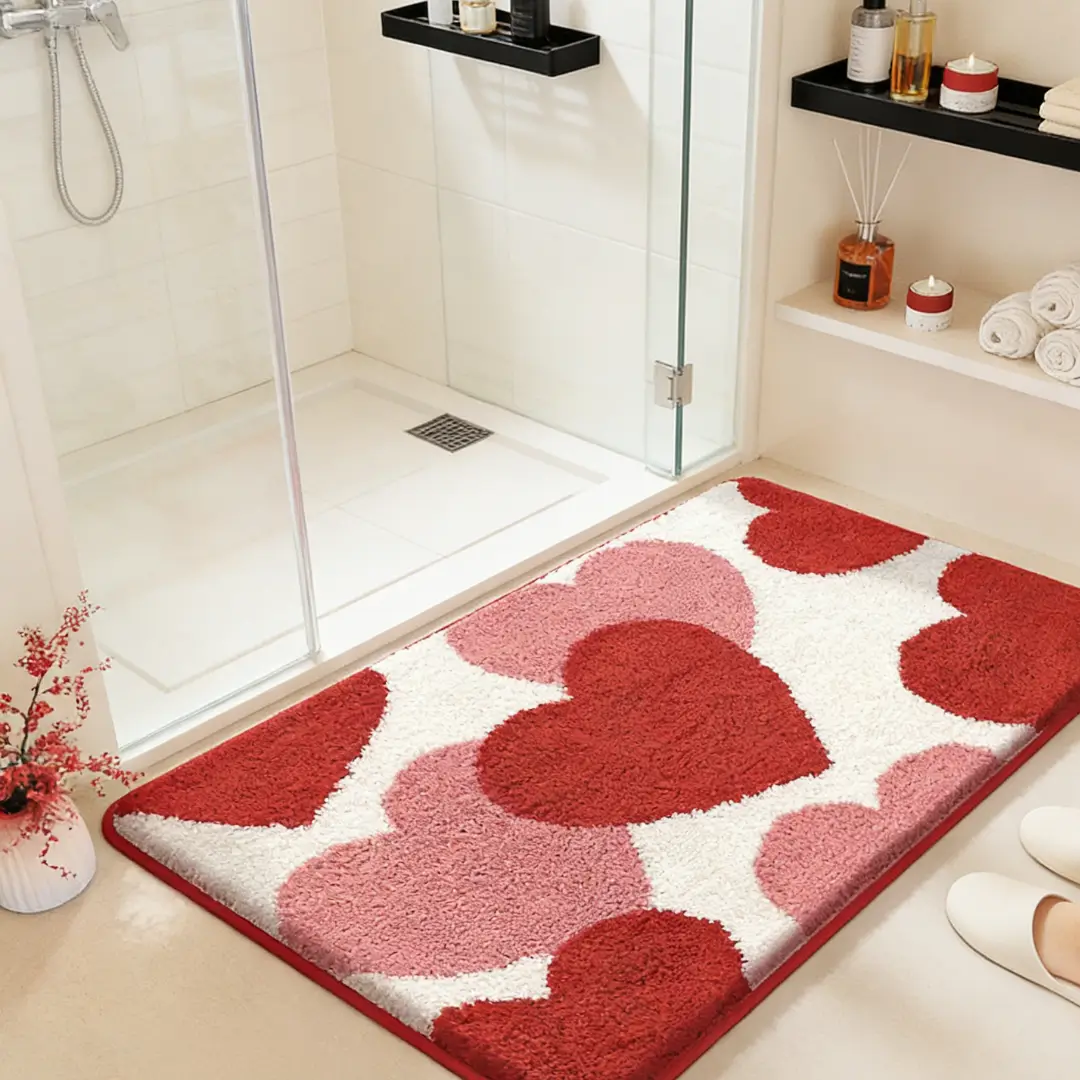 Valentine Heart Bath Flocked Rug
