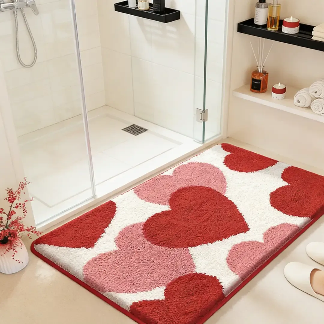 Valentine Heart Bath Flocked Rug