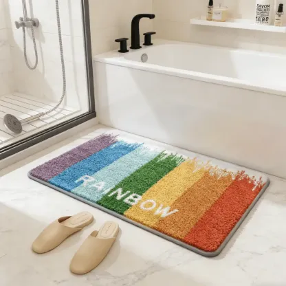 Rainbow Stripe Bathroom Flocked Rug