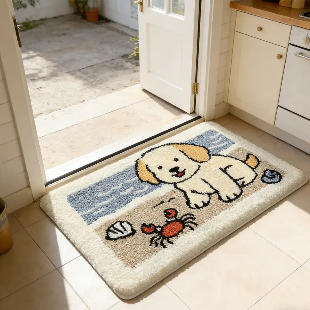 Playful Puppy Coastal Flocked Rug