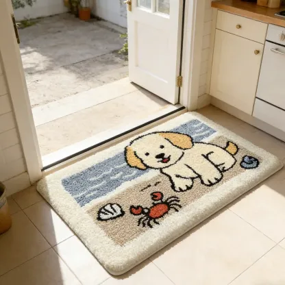 Playful Puppy Coastal Flocked Rug