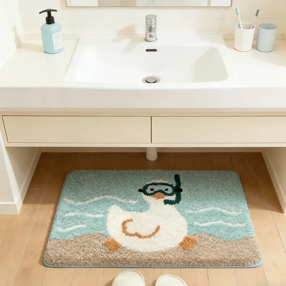 Sea-Exploring Duckling Flocked Rug