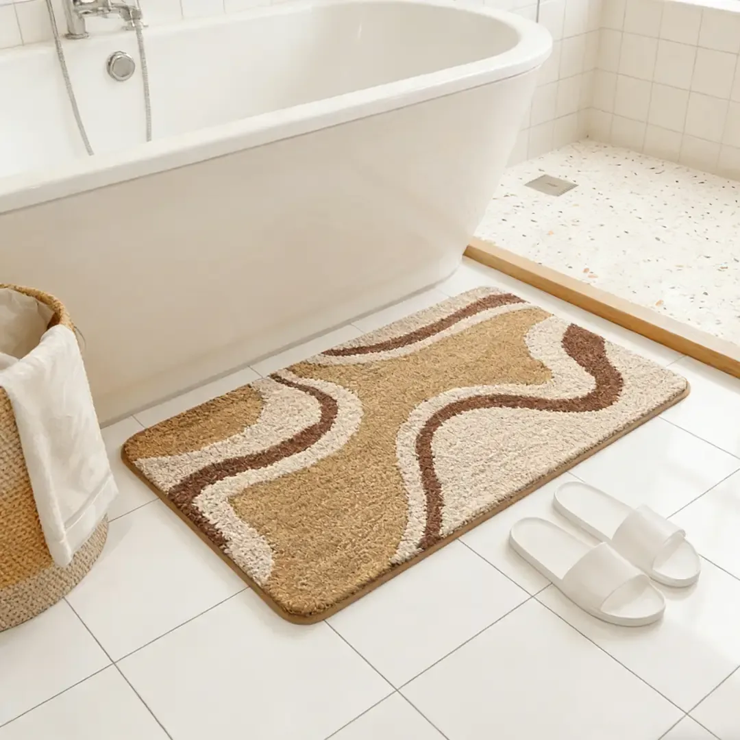 Earth Tone Swirl Flocked Rug