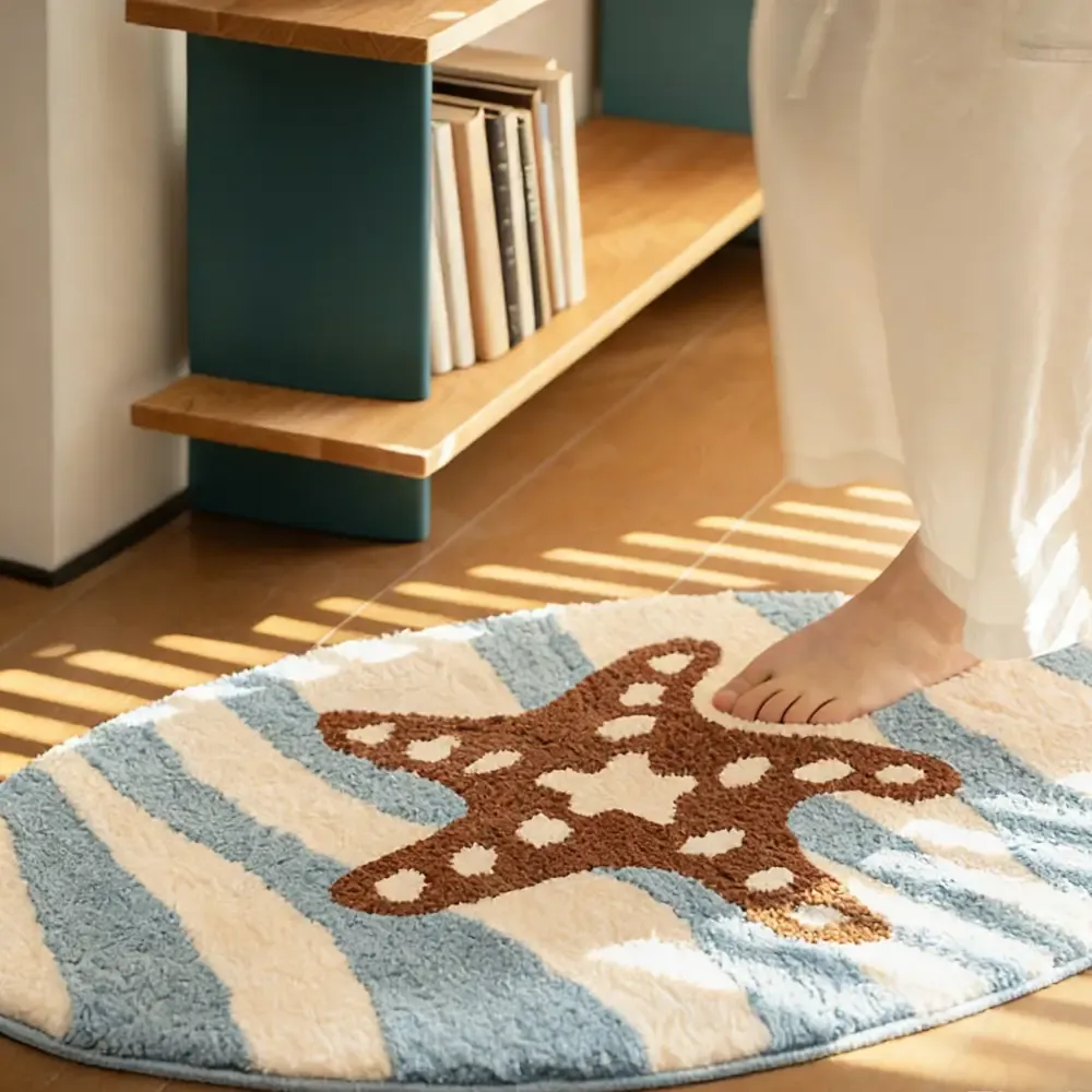 Coastal Starfish Flocked Rug