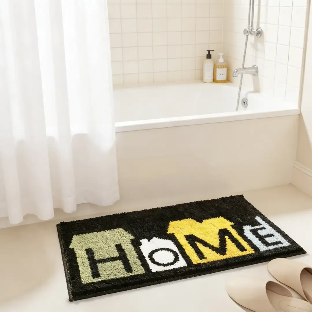 Warm Home Typography Flocked Rug