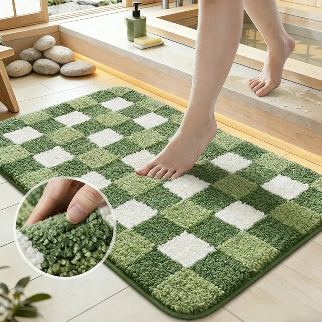 Soft Grid Pattern Flocked Rug