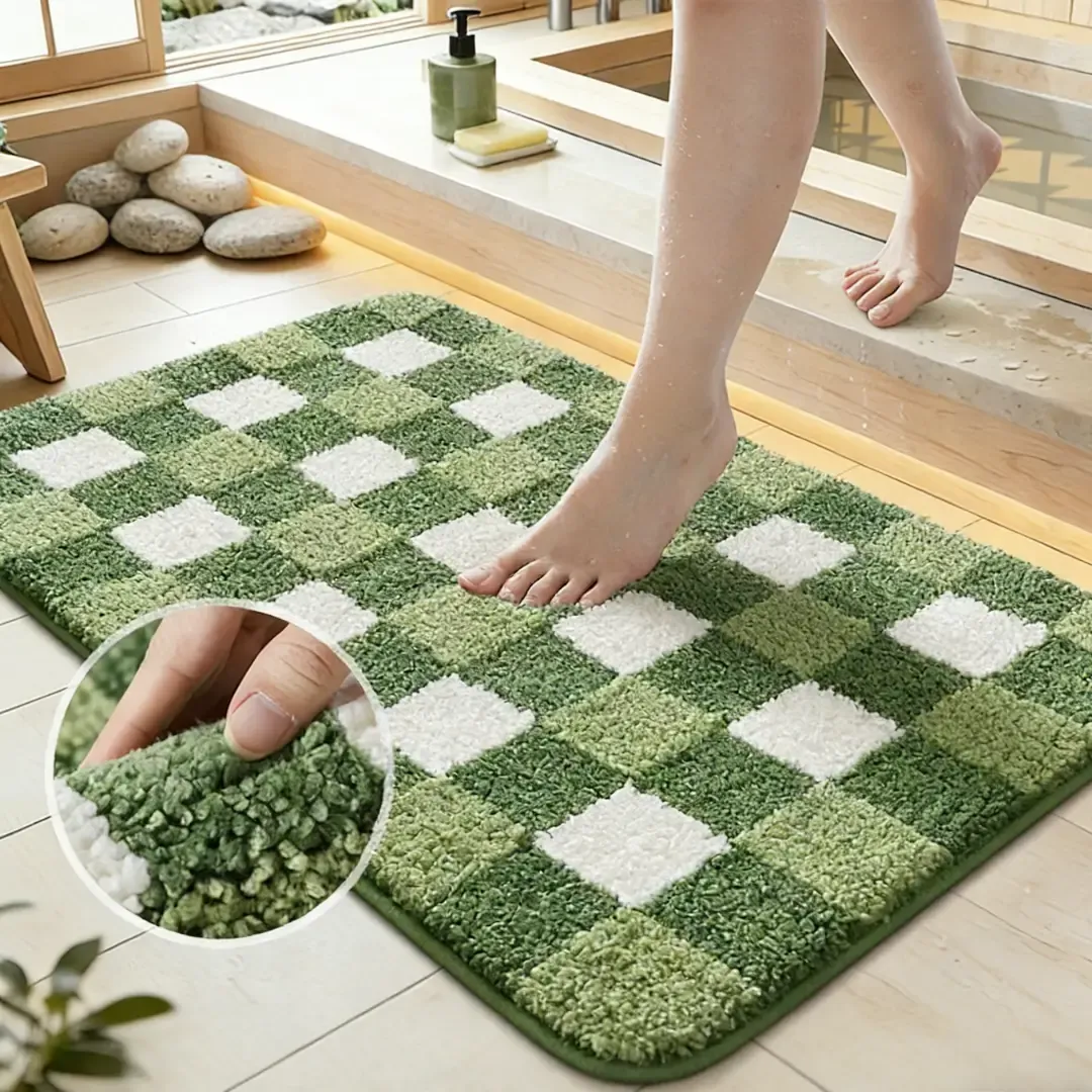 Soft Grid Pattern Flocked Rug