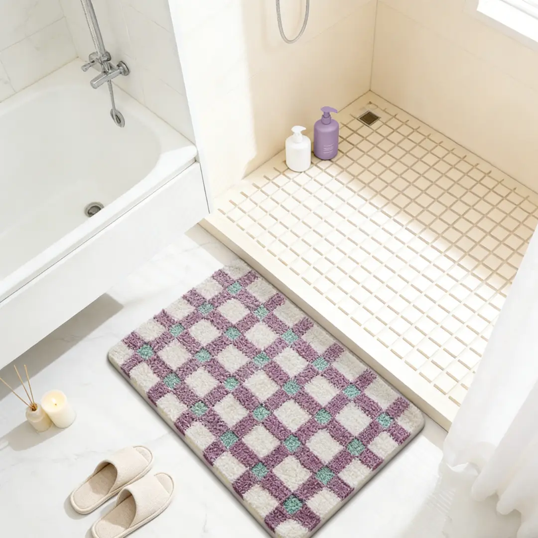 Violet Grid Home Flocked Rug