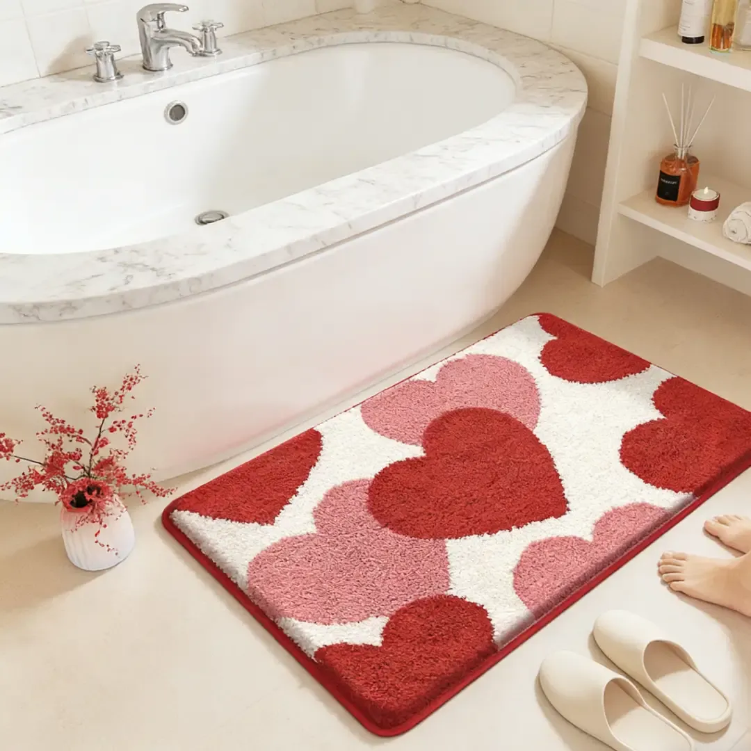 Valentine Heart Bath Flocked Rug