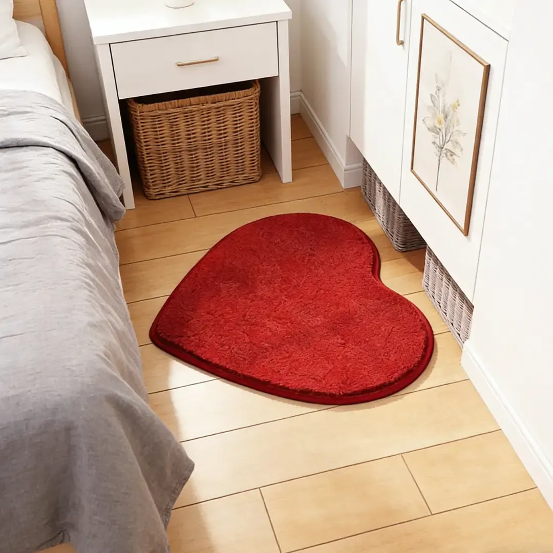 Romantic Red Heart Flocked Rug