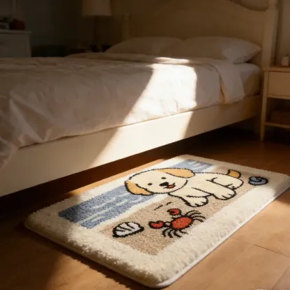 Playful Puppy Coastal Flocked Rug