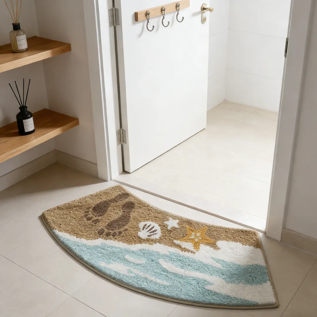 Curved Sandy Beach Flocked Rug
