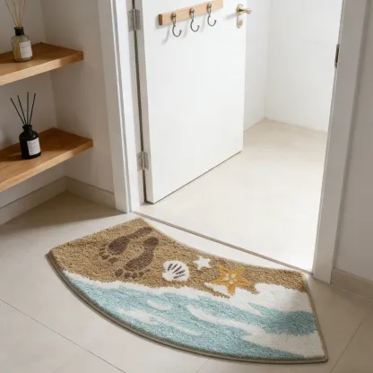 Curved Sandy Beach Flocked Rug