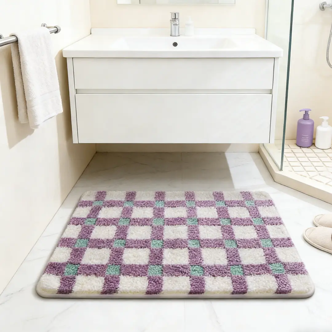 Violet Grid Home Flocked Rug