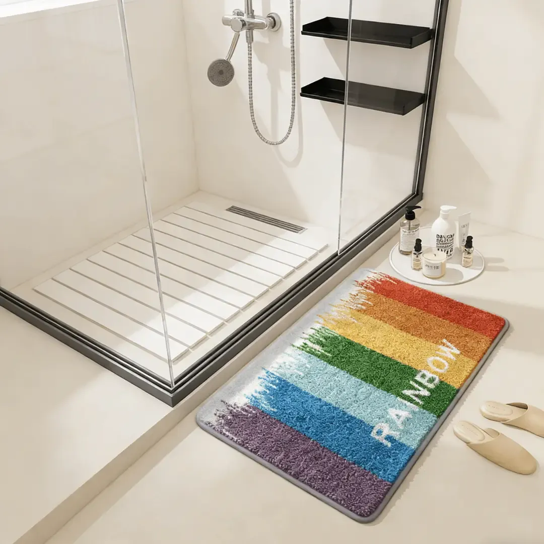 Rainbow Stripe Bathroom Flocked Rug