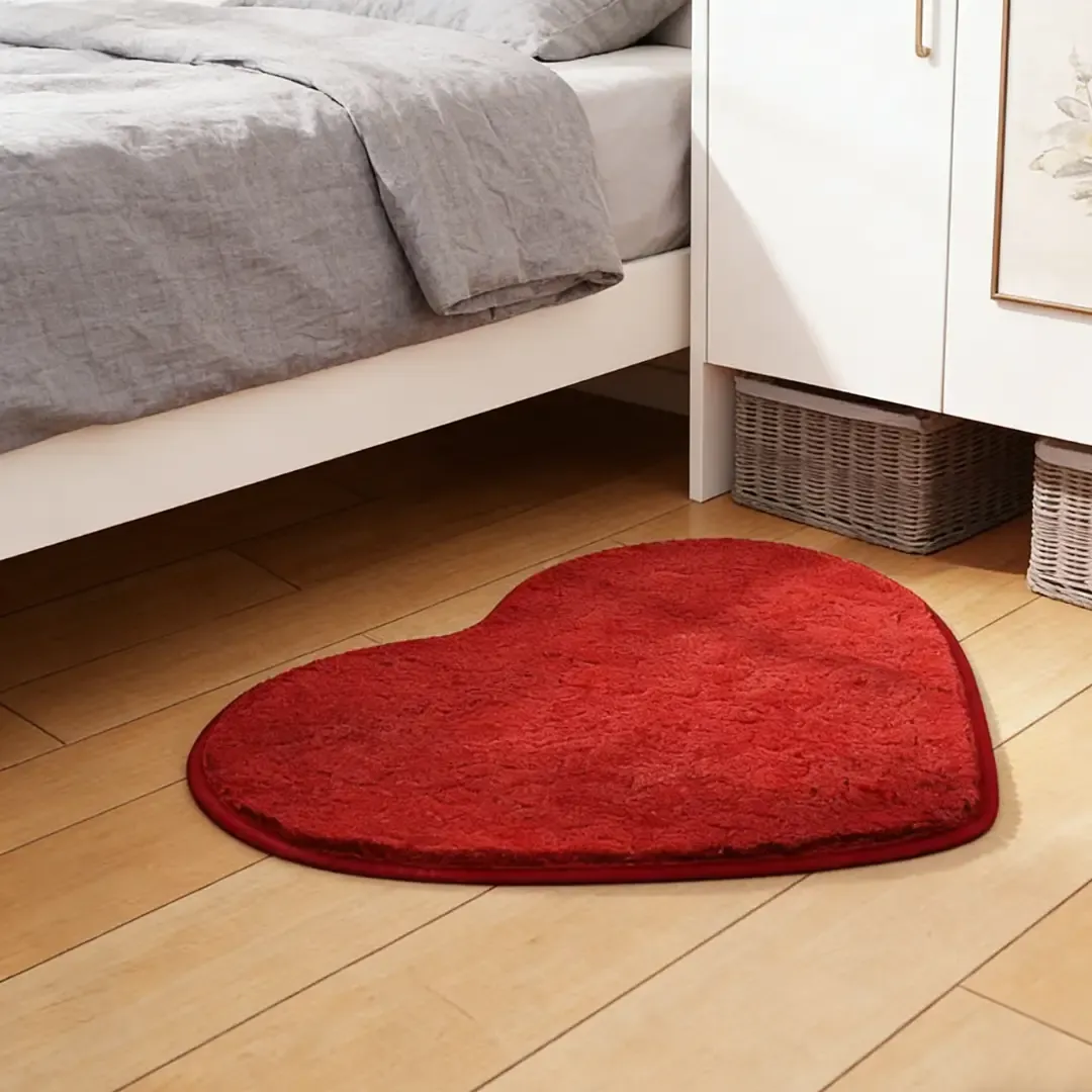Romantic Red Heart Flocked Rug