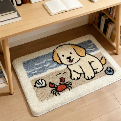 Playful Puppy Coastal Flocked Rug