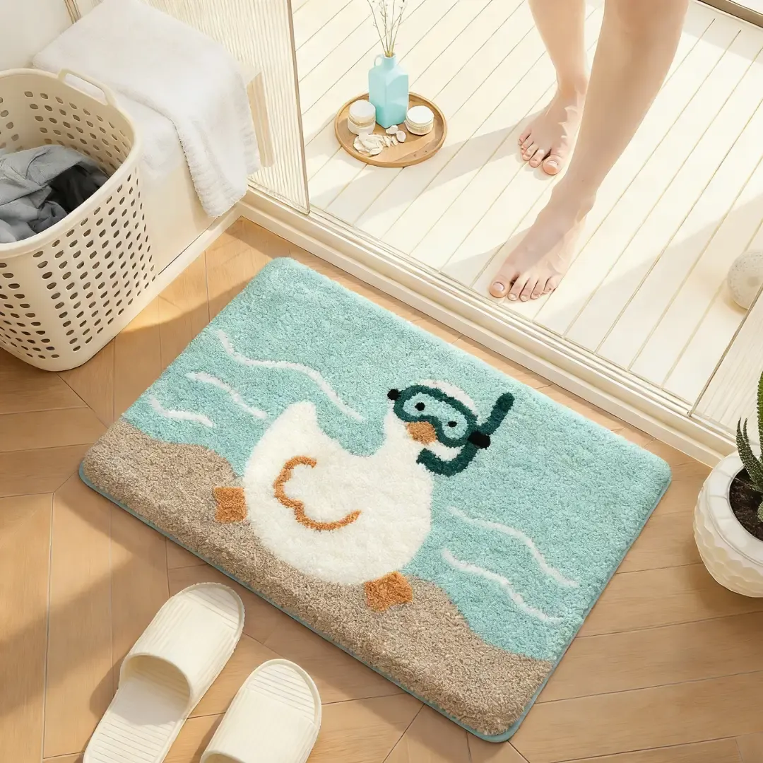 Sea-Exploring Duckling Flocked Rug