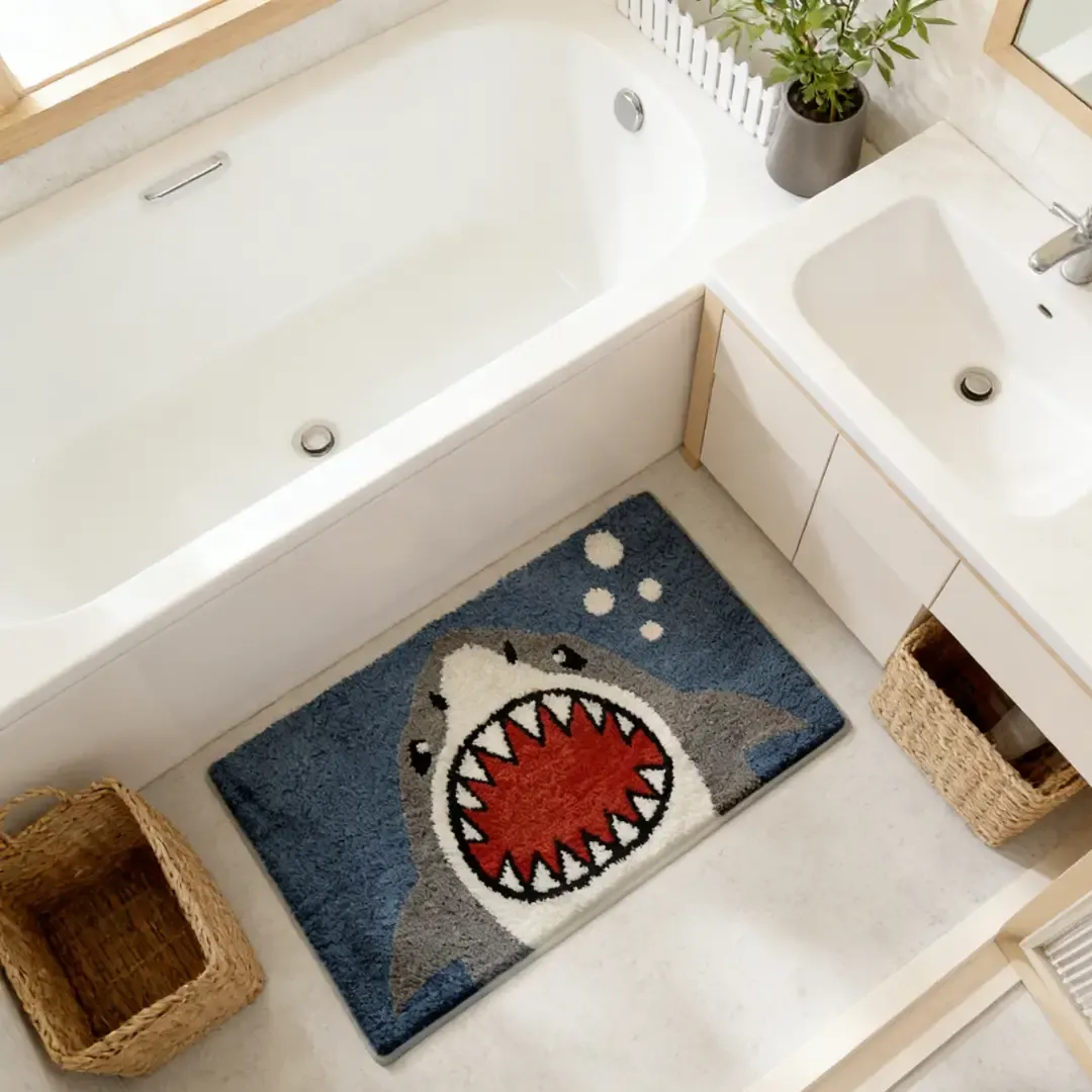 Ocean Predator Shark Flocked Rug