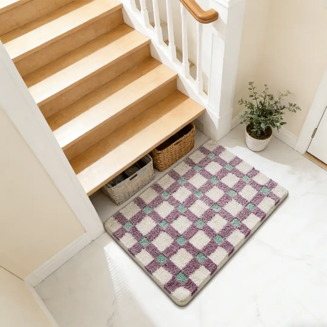 Violet Grid Home Flocked Rug