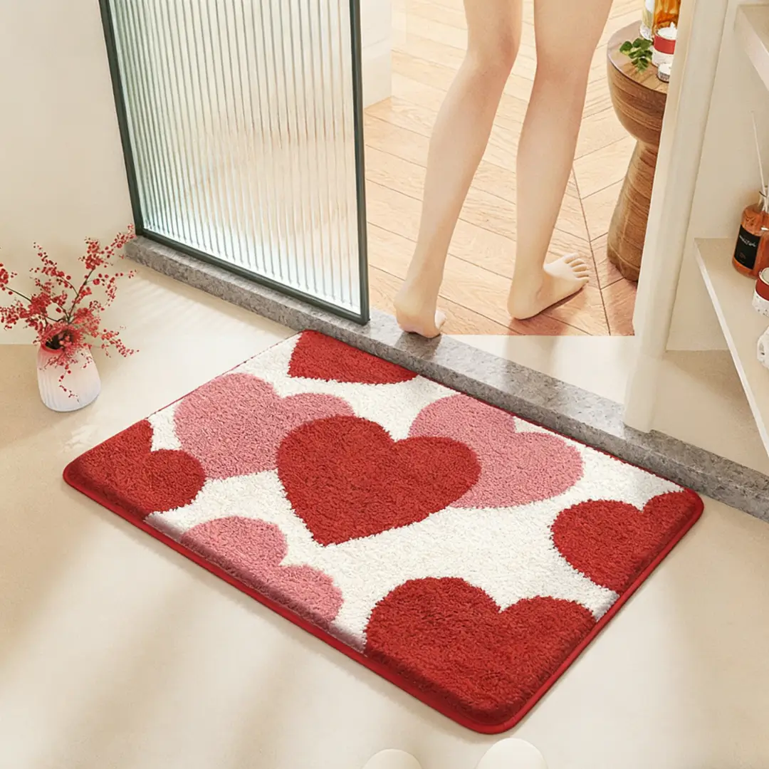 Valentine Heart Bath Flocked Rug