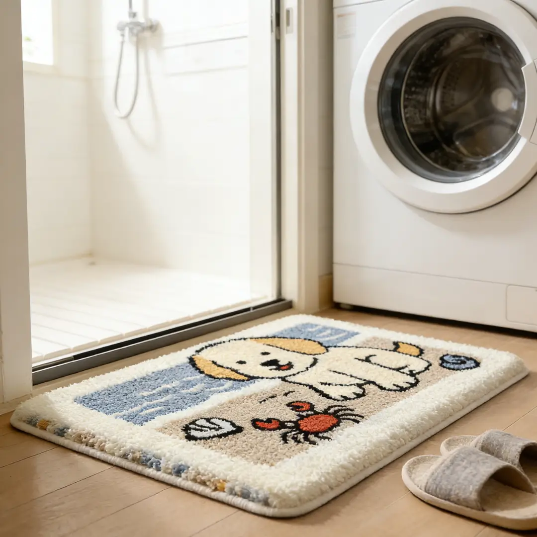 Playful Puppy Coastal Flocked Rug