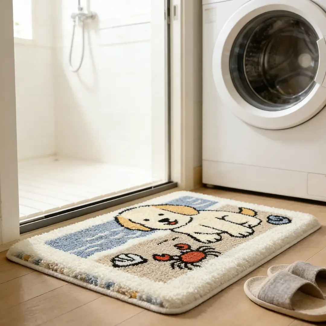 Playful Puppy Coastal Flocked Rug