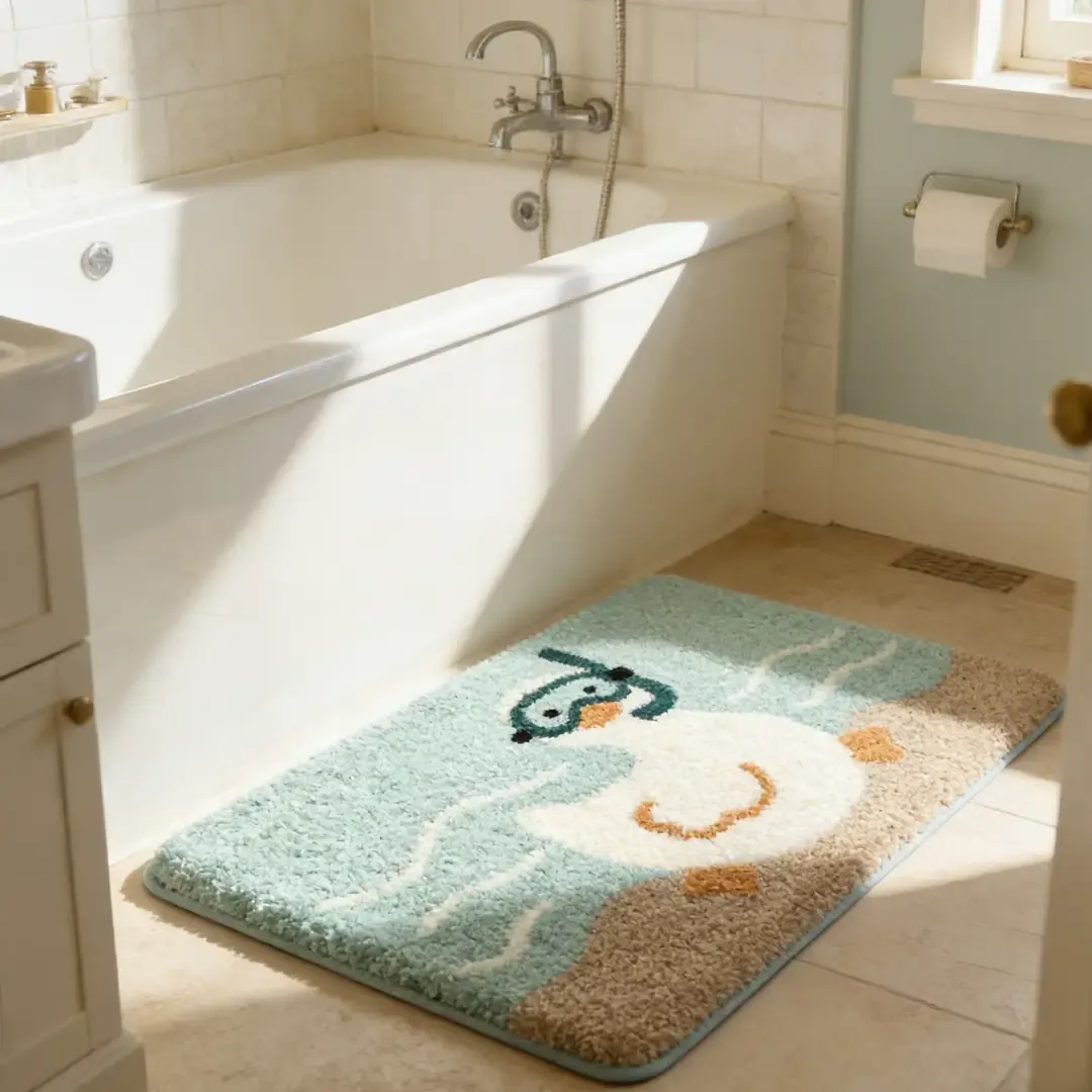 Sea-Exploring Duckling Flocked Rug