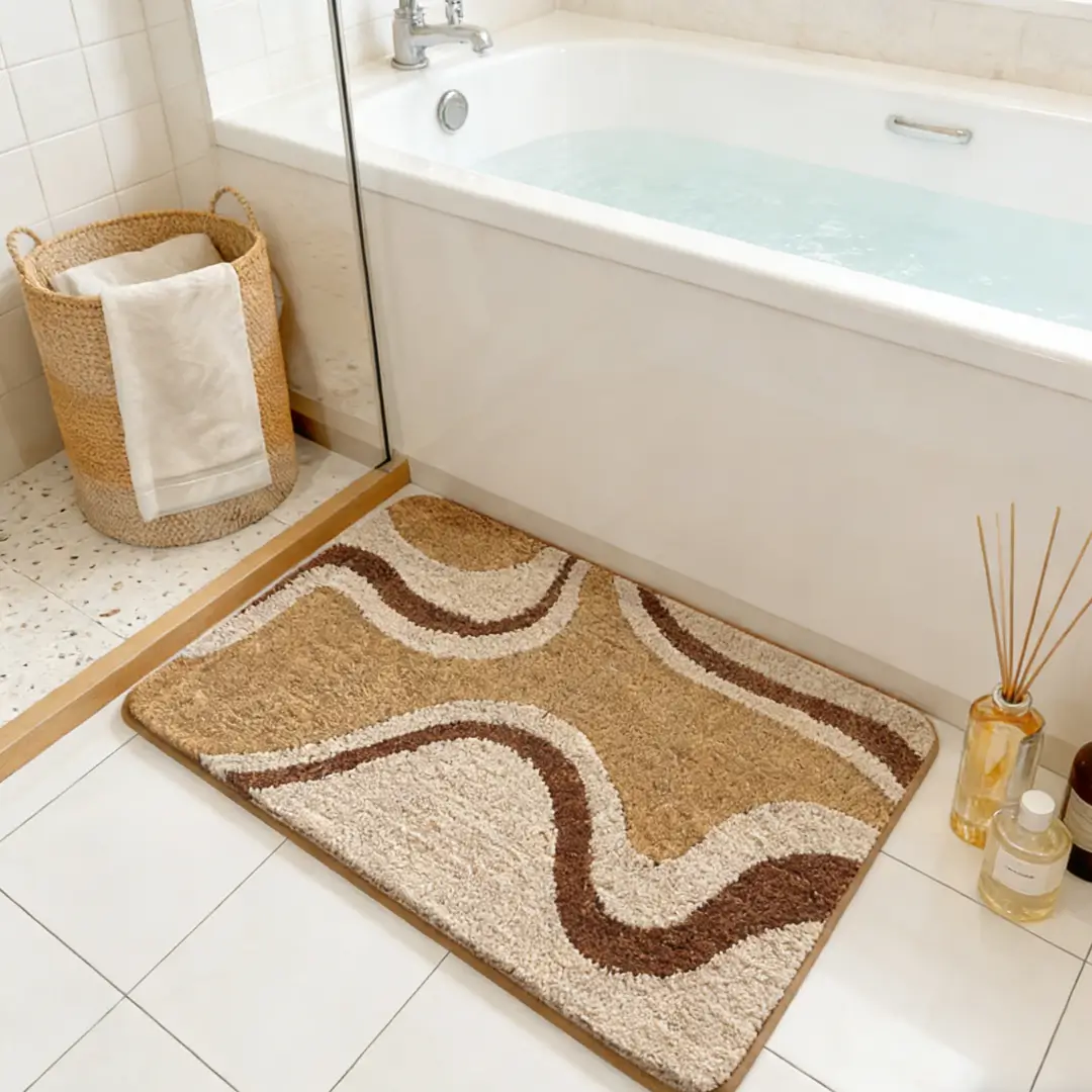 Earth Tone Swirl Flocked Rug