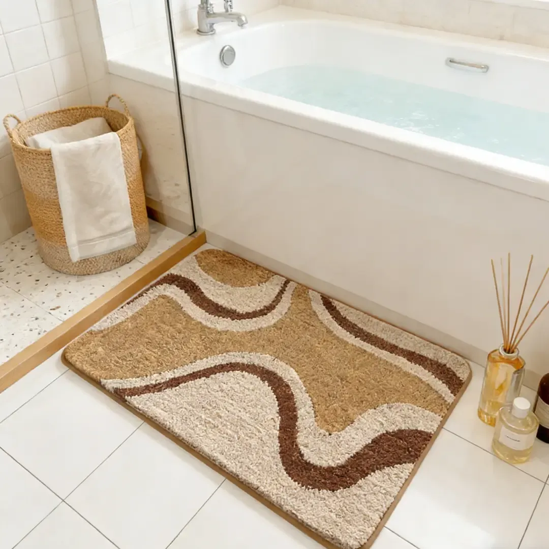 Earth Tone Swirl Flocked Rug