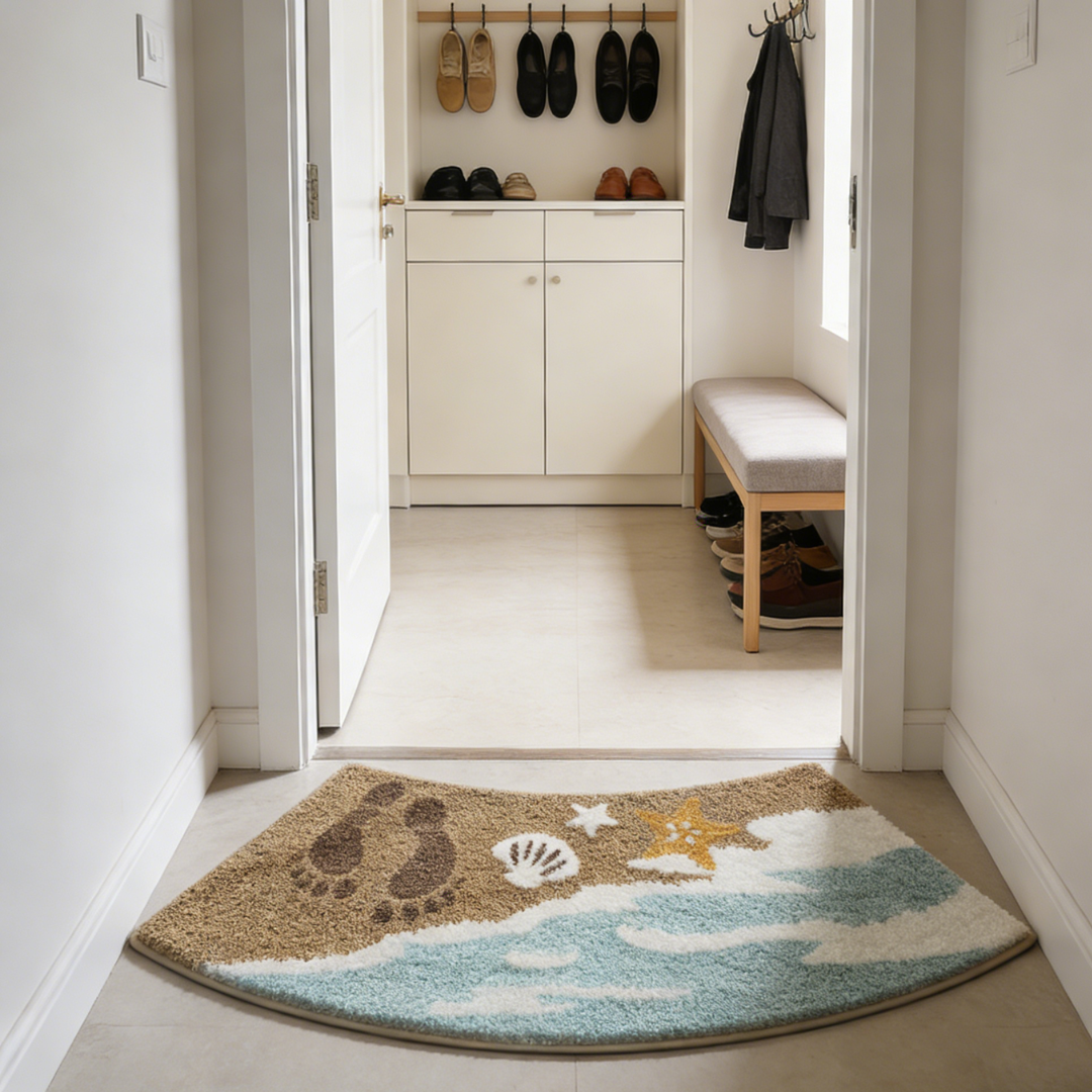 Curved Sandy Beach Flocked Rug