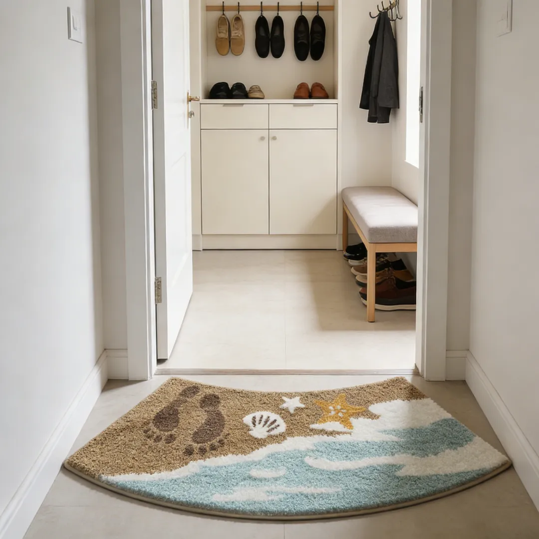 Curved Sandy Beach Flocked Rug
