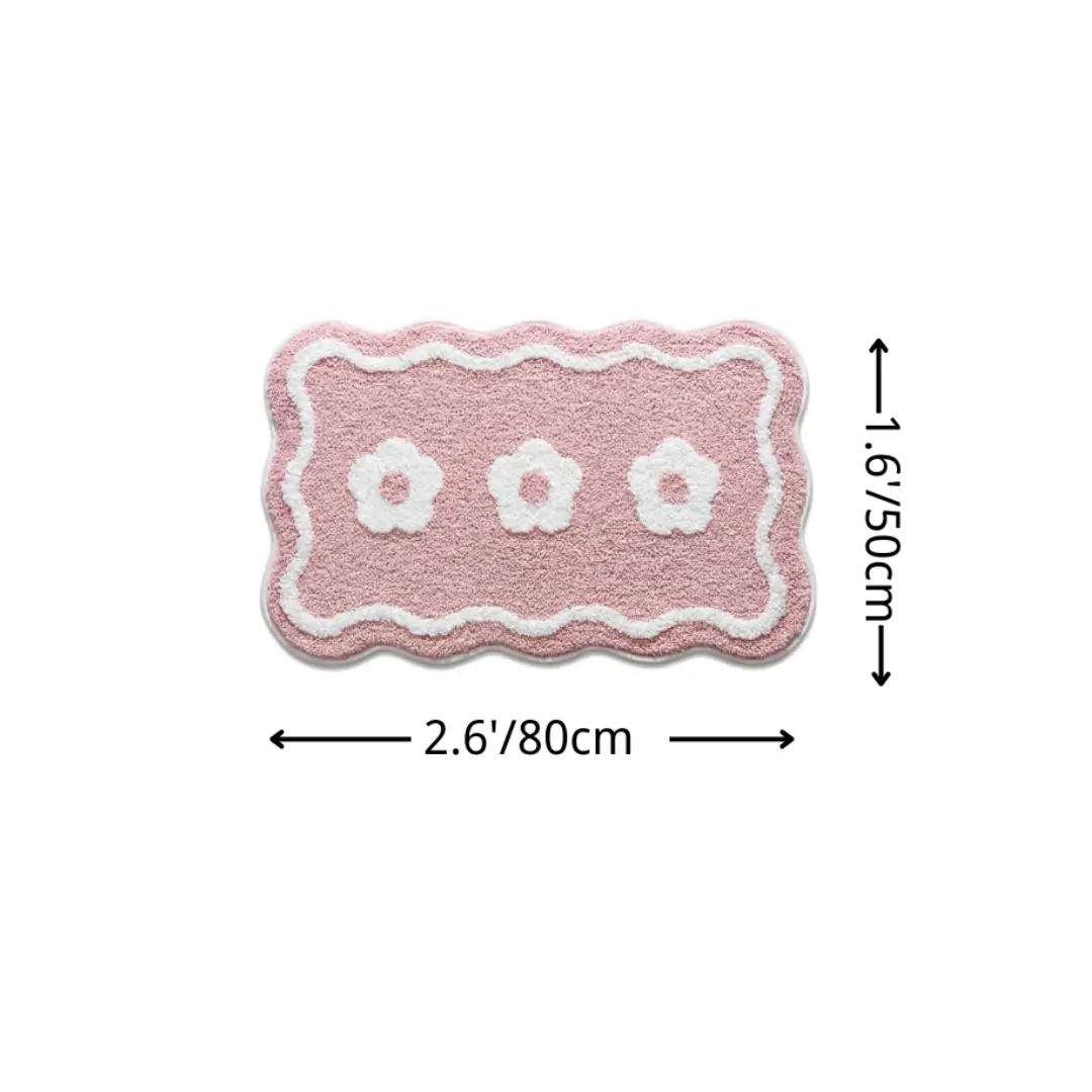 Pink Floral Bathroom Flocked Rug