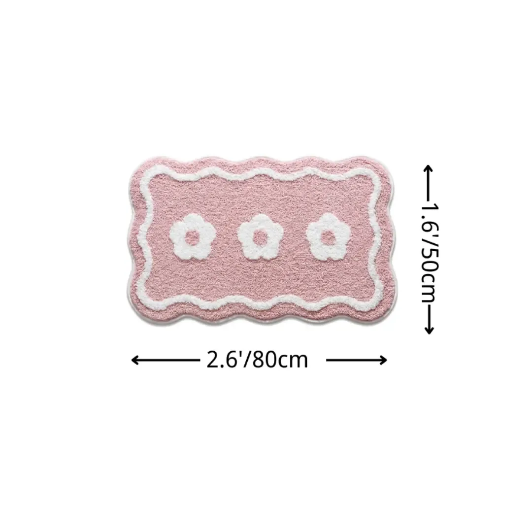 Pink Floral Bathroom Flocked Rug