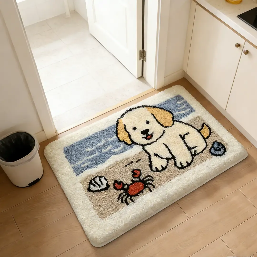 Playful Puppy Coastal Flocked Rug