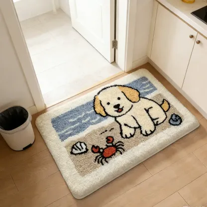 Playful Puppy Coastal Flocked Rug
