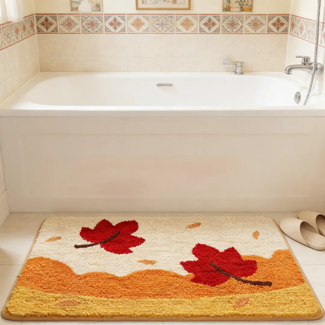 Autumn Maple Leaf Flocked Rug