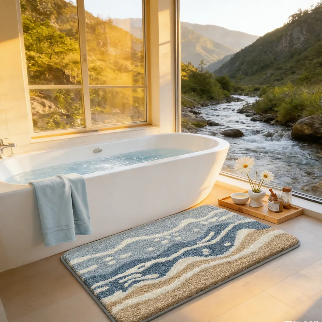 Wavy Ocean Flocked Rug