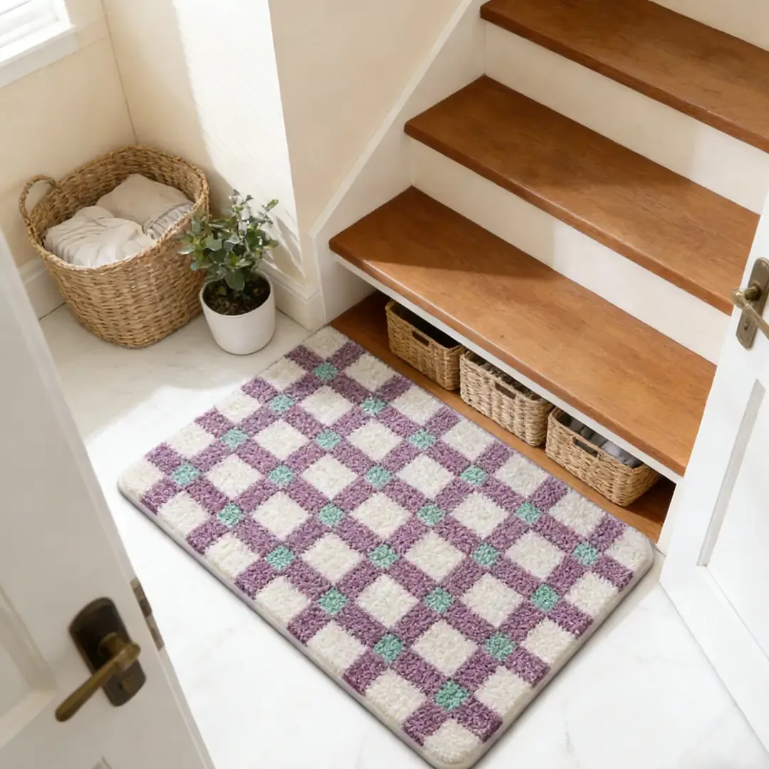 Violet Grid Home Flocked Rug