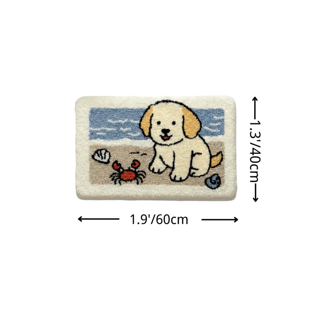 Playful Puppy Coastal Flocked Rug