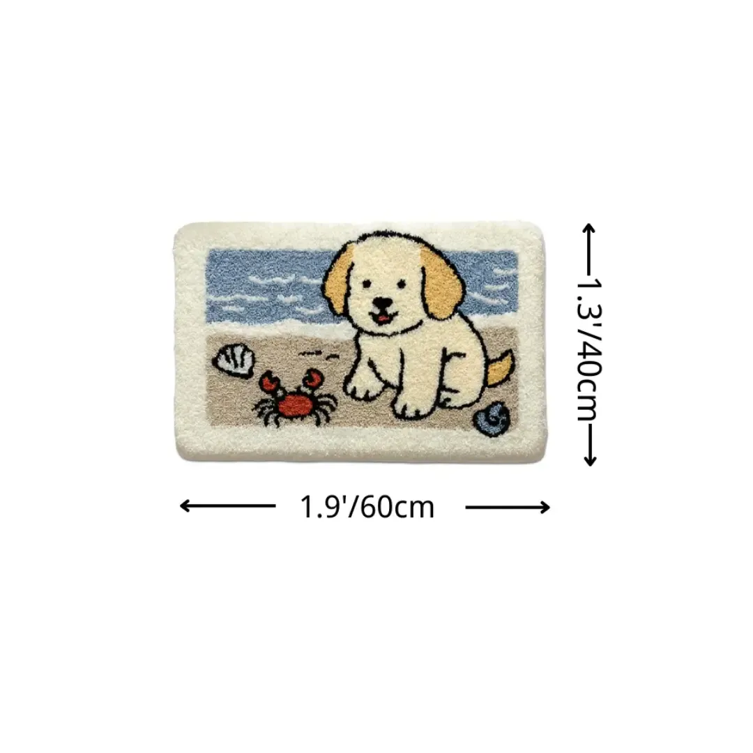 Playful Puppy Coastal Flocked Rug