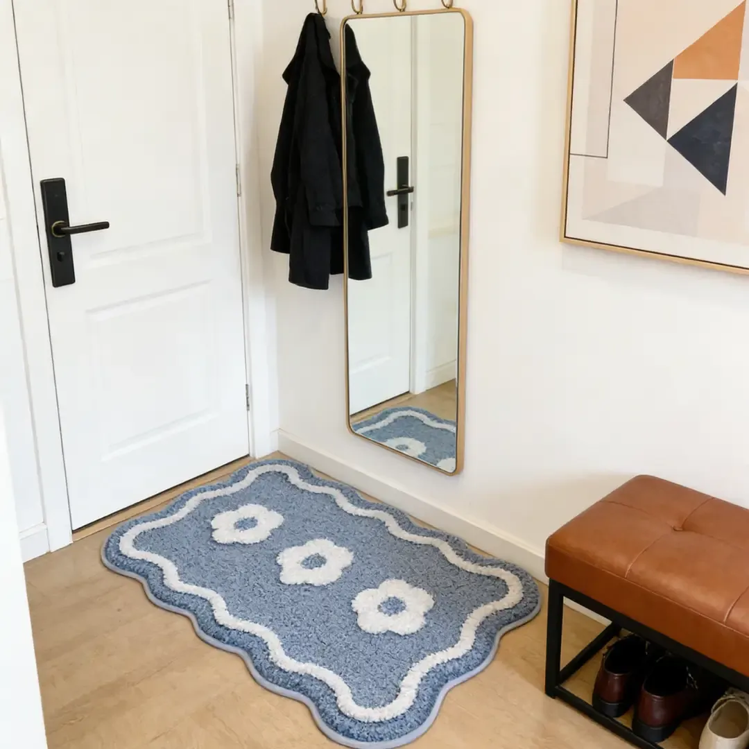 Pink Floral Bathroom Flocked Rug