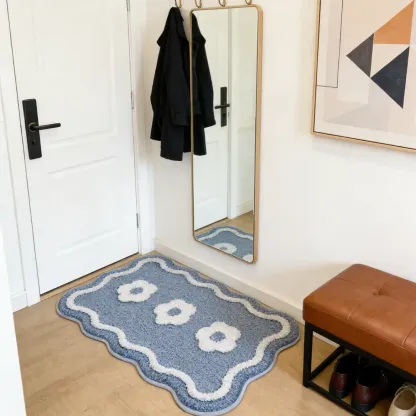 Pink Floral Bathroom Flocked Rug