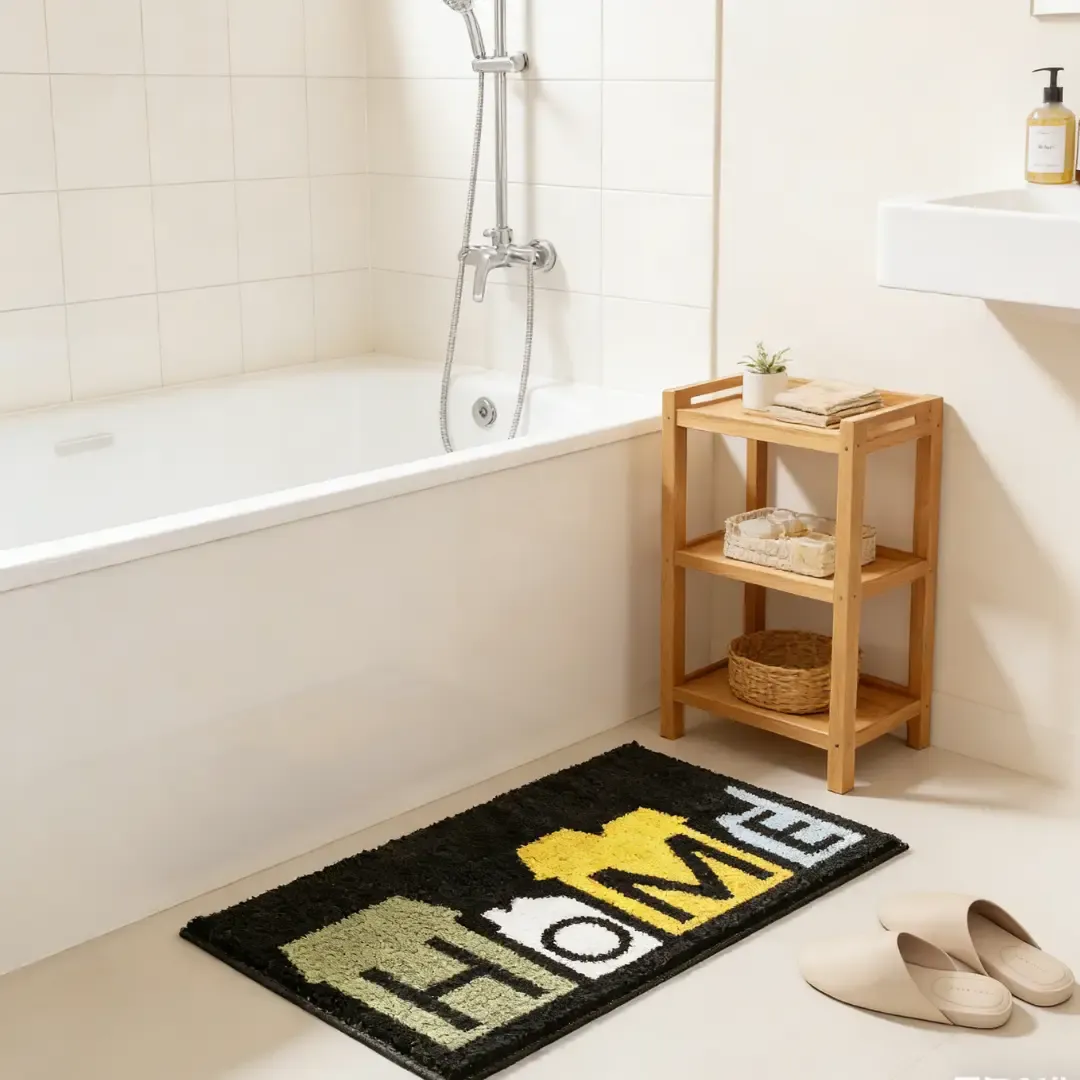 Warm Home Typography Flocked Rug