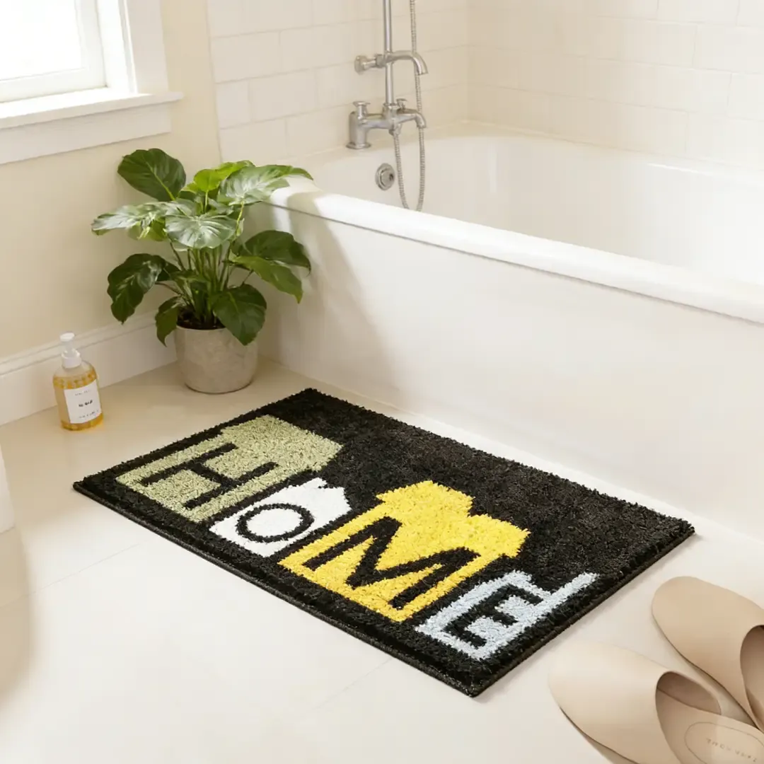 Warm Home Typography Flocked Rug