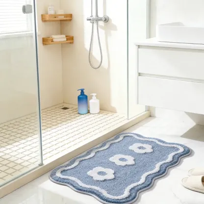 Pink Floral Bathroom Flocked Rug