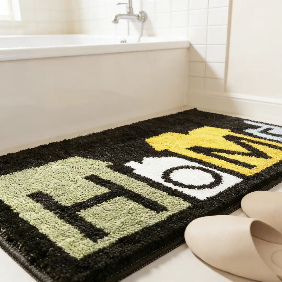 Warm Home Typography Flocked Rug
